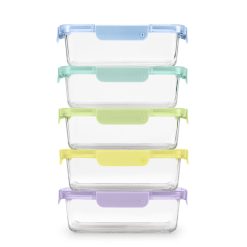 Color Lock? Glass Food Storage. 5 Cup Set of 5
